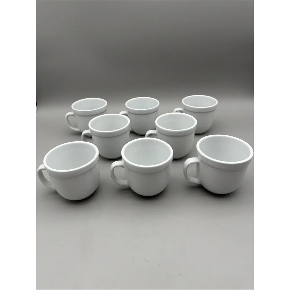 Pottery Barn 8pc White Cafe Coffee Mugs Heavy Thick Restaurant Style Cups